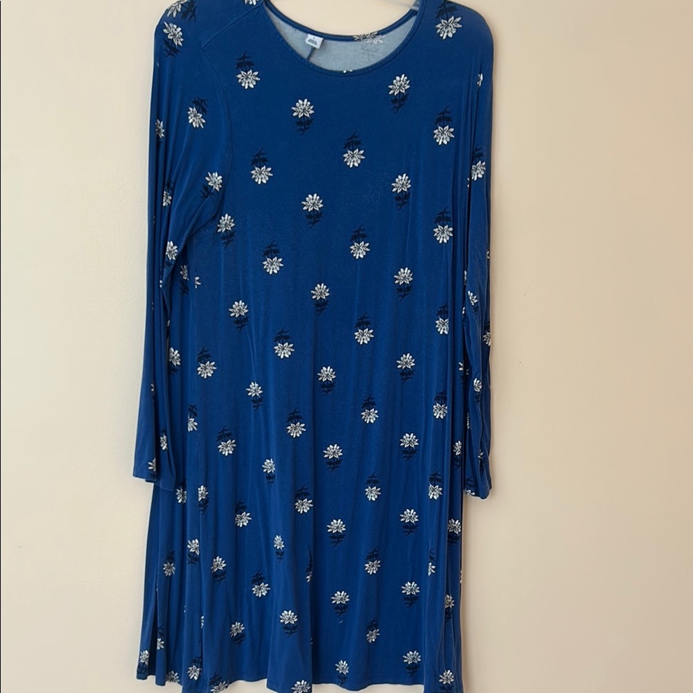 Blue Floral Long Sleeve Dress